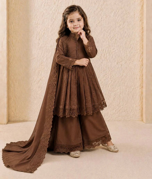 Brown Heavy Roman Sillk Stitched Embroidery Sequence Work - Side View | Samyak Fashion