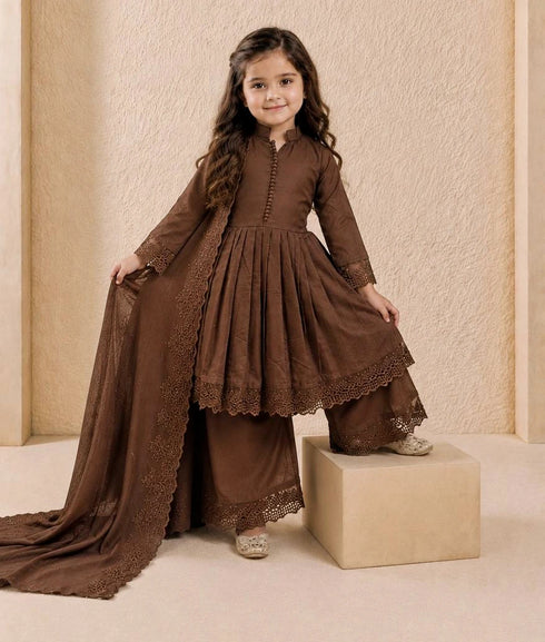 Brown Heavy Roman Sillk Stitched Embroidery Sequence Work - Full View | Samyak Fashion