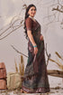 Brown Linen Cotton Party Wear Saree With Blouse - Side View | Samyak Fashion