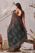 Brown Linen Cotton Party Wear Saree With Blouse - Close-up View | Samyak Fashion