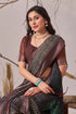 Brown Linen Cotton Party Wear Saree With Blouse - Full View | Samyak Fashion