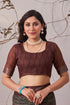 Brown Linen Cotton Party Wear Saree With Blouse - Styled View | Samyak Fashion