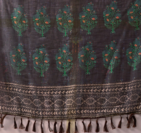 Brown Linen Cotton Party Wear Saree With Blouse - Front View | Samyak Fashion