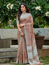 Brown Linen Elegant Party Wear Saree Collection With Blouse - Front View | Samyak Fashion
