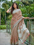 Brown Linen Elegant Party Wear Saree Collection With Blouse - Back View | Samyak Fashion