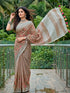 Brown Linen Elegant Party Wear Saree Collection With Blouse - Side View | Samyak Fashion