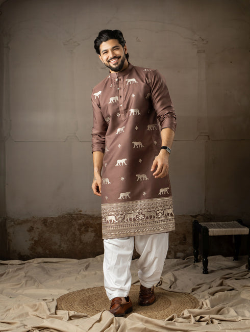 Brown Rayon Mens Kurta With Payjama - Front View | Samyak Fashion
