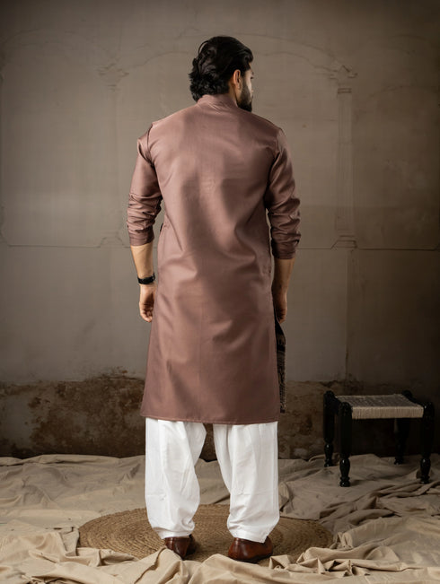 Brown Rayon Mens Kurta With Payjama - Back View | Samyak Fashion