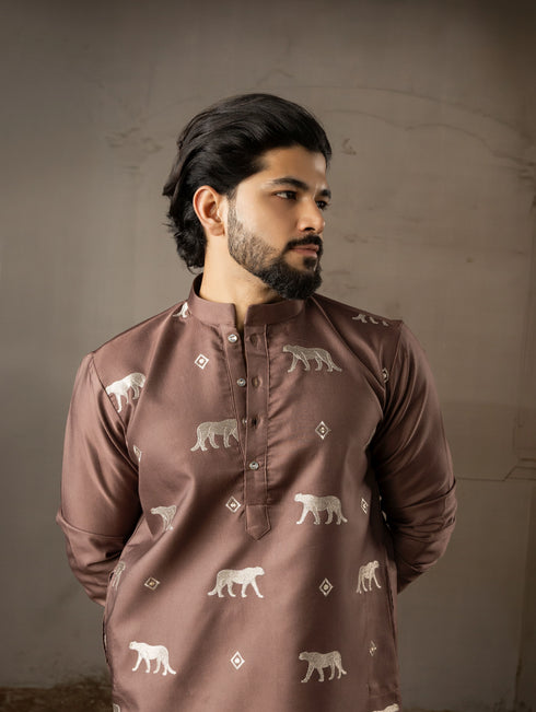 Brown Rayon Mens Kurta With Payjama - Side View | Samyak Fashion