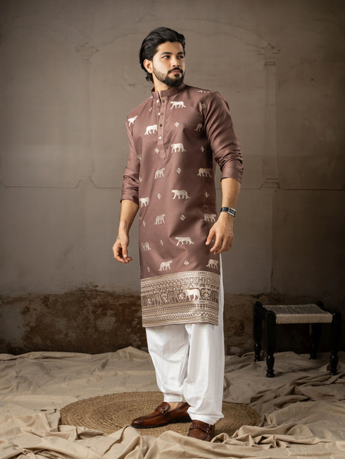 Brown Rayon Mens Kurta With Payjama - Detail View | Samyak Fashion