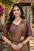 Brown Real Premium Lycra Saree With Blouse - Back View | Samyak Fashion