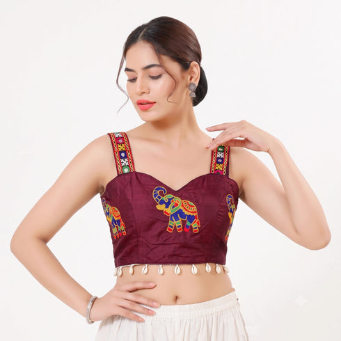 Burugundy Heavy Magic Cotton Blouse - Front View | Samyak Fashion