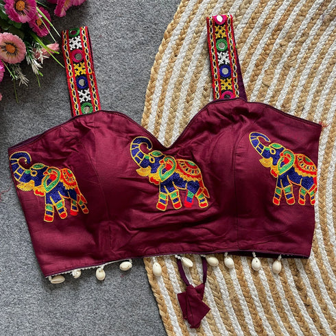 Burugundy Heavy Magic Cotton Blouse - Detail View | Samyak Fashion