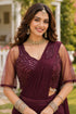 Burugundy Real Premium Lycra Saree With Blouse - Back View | Samyak Fashion