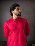 Cherry Red Rayon Mens Kurta With Payjama - Side View | Samyak Fashion