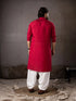 Cherry Red Silk Mens Kurta With Payjama - Back View | Samyak Fashion