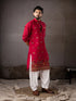Cherry Red Silk Mens Kurta With Payjama - Close-up View | Samyak Fashion