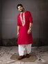 Cherry Red Silk Mens Kurta With Payjama - Front View | Samyak Fashion