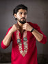 Cherry Red Silk Mens Kurta With Payjama - Side View | Samyak Fashion