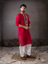 Cherry Red Silk Mens Kurta With Payjama - Close-up View | Samyak Fashion