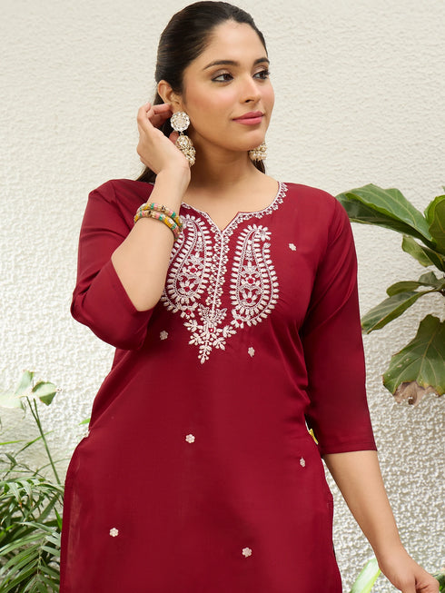 Cherry Silk Blend Long Kurti. - Side View | Samyak Fashion