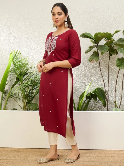 Cherry Silk Blend Long Kurti. - Detail View | Samyak Fashion