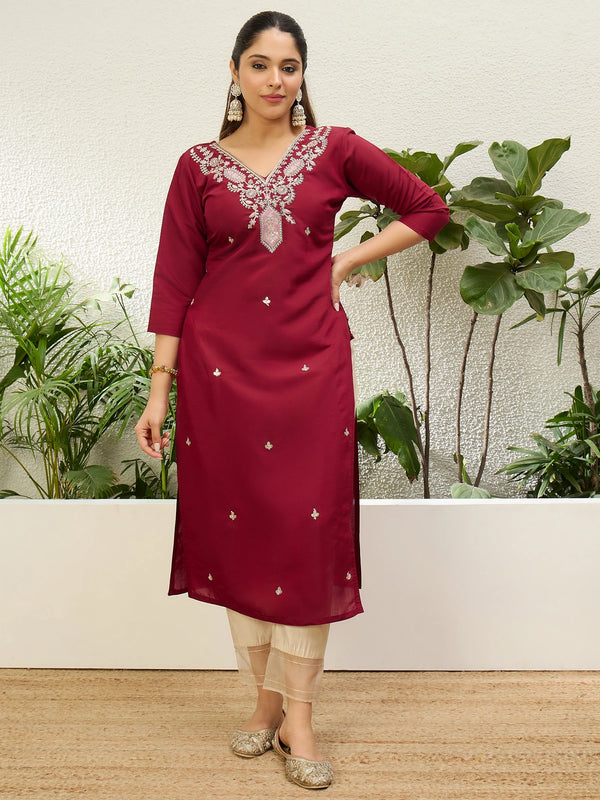 Cherry Silk Blend Long Kurti. - Front View | Samyak Fashion