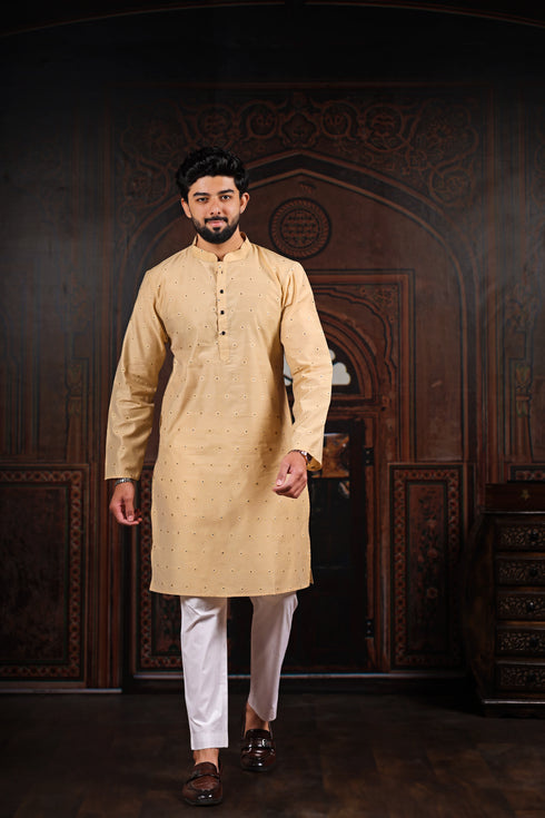Chiku Cotton Mens Kurta With Payjama - Front View | Samyak Fashion