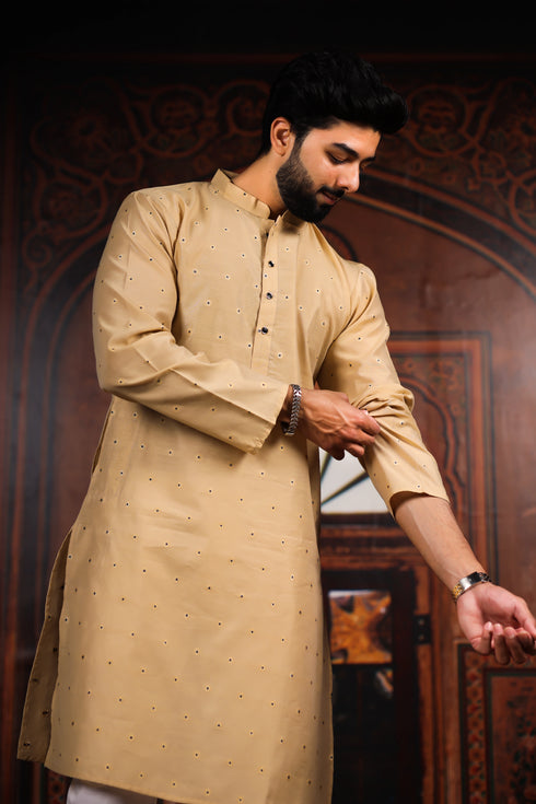 Chiku Cotton Mens Kurta With Payjama - Side View | Samyak Fashion