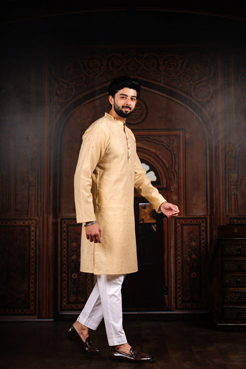 Chiku Cotton Mens Kurta With Payjama - Close-up View | Samyak Fashion