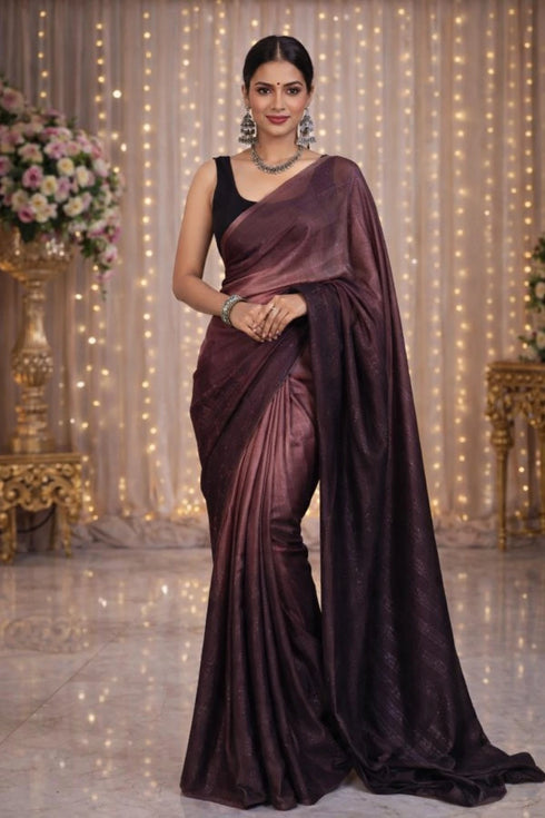 Coffee Chiffon Saree With Blouse - Front View | Samyak Fashion