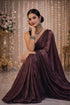 Coffee Chiffon Saree With Blouse - Detail View | Samyak Fashion
