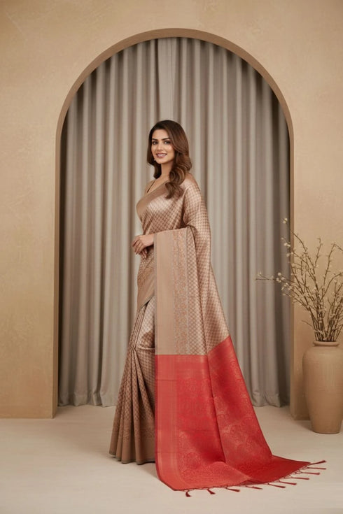 Copper Art Silk Saree With Blouse - Back View | Samyak Fashion