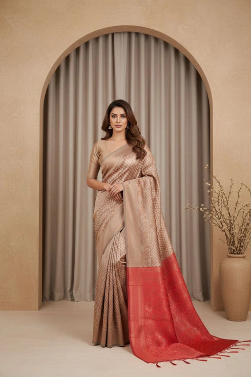 Copper Art Silk Saree With Blouse - Close-up View | Samyak Fashion