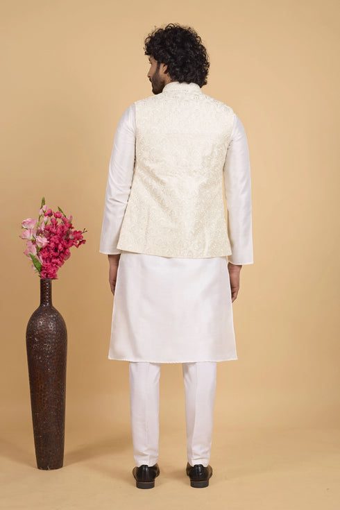 Cream Banarasi Silk Mens Mans - Back View | Samyak Fashion