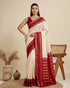 Cream Banarasi Soft Silk Elegant Party Wear Saree Collection With Blouse - Front View | Samyak Fashion