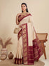 Cream Banarasi Soft Silk Elegant Party Wear Saree Collection With Blouse - Back View | Samyak Fashion