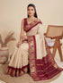 Cream Banarasi Soft Silk Elegant Party Wear Saree Collection With Blouse - Side View | Samyak Fashion
