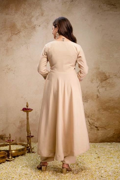 Cream Chanderi Salwar Suits - Back View | Samyak Fashion