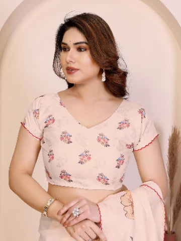 Cream Manipuri Silk Elegant Party Wear Saree Collection With Blouse - Full View | Samyak Fashion