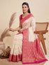 Cream Soft Lichi Silk Elegant Party Wear Saree Collection With Blouse - Side View | Samyak Fashion