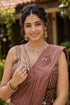 Dusty Mauve Real Premium Lycra Party Wear Ready To Wear Saree With Blouse - Back View | Samyak Fashion