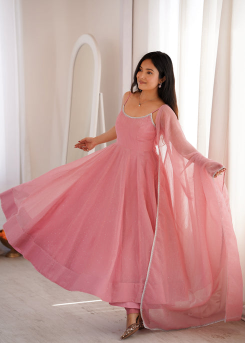 Dusty Pink Crunchy Silk Salwar Suit - Side View | Samyak Fashion