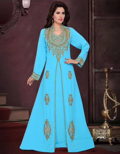 Heavy embroidered A-line dubai kaftan
