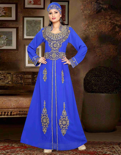 Stand Collar Moroccan caftan with golden work