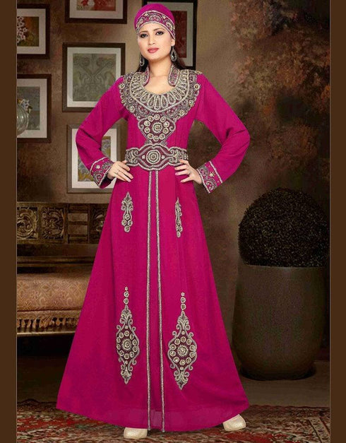 Stand Collar Moroccan caftan with golden work