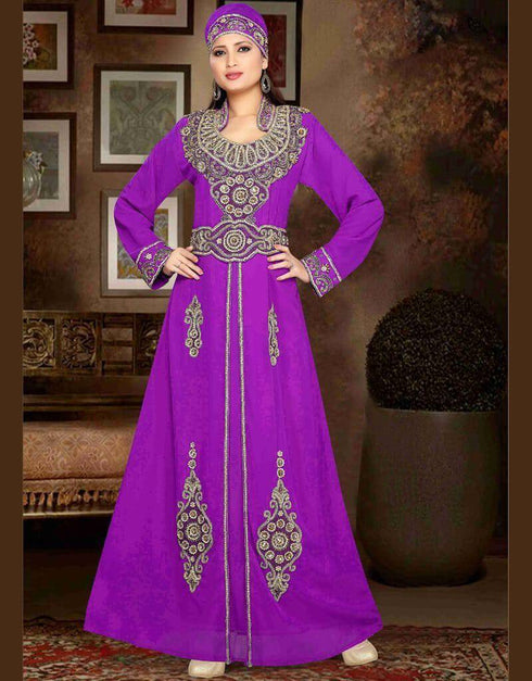 Stand Collar Moroccan caftan with golden work