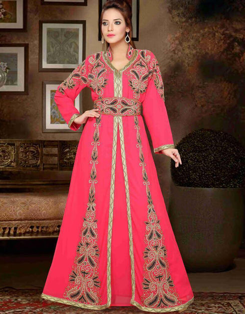 Stand Collar Moroccan caftan with golden work