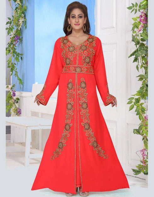 V neck Moroccan Style embroidered kaftan