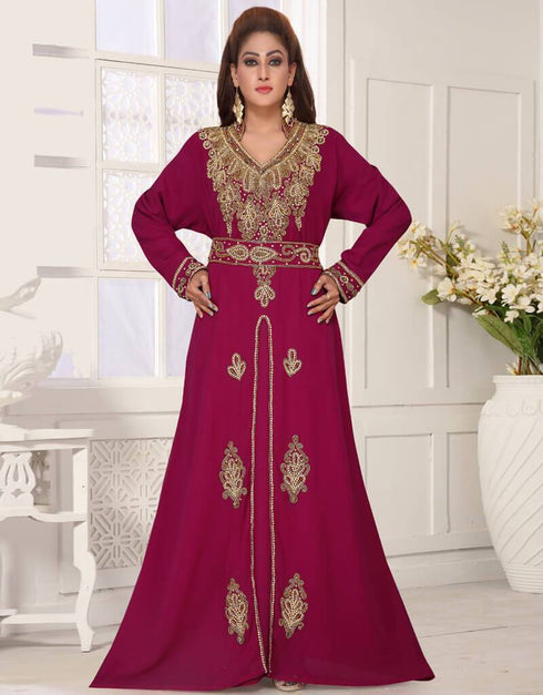 V neck Moroccan Style embroidered kaftan